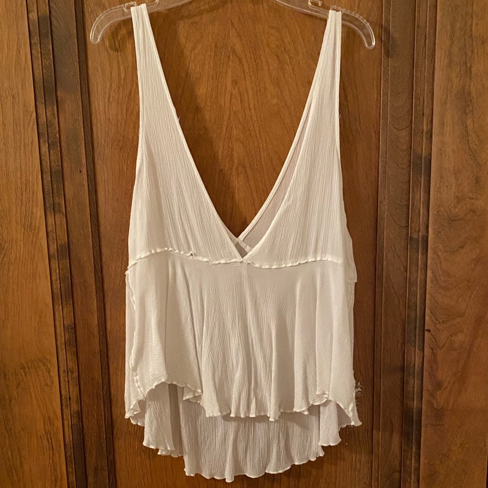 Free People Flowy Cream Sheer V-Neck Tank Top